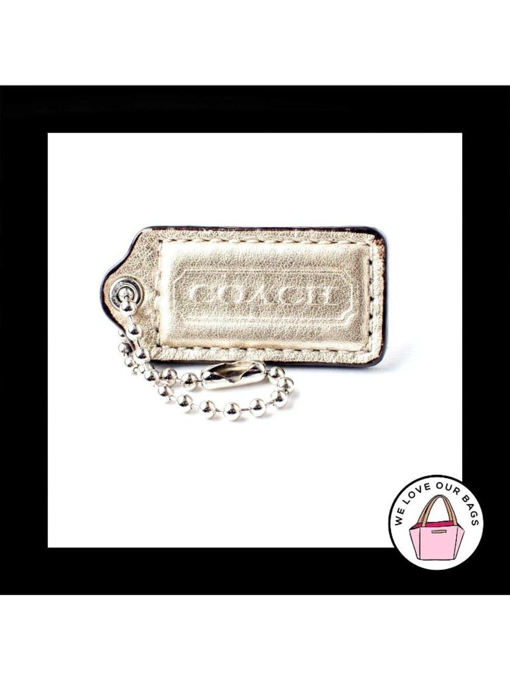 2" Medium COACH Light Gold LEATHER Nickel Key Fob Bag Charm Keychain Hang Tag